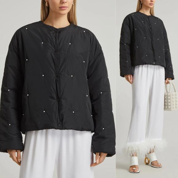 Sleeper Jackets & Blazers - Sleeper Faux Pearl Puffer Cropped Jacket‎ Black Size S/M